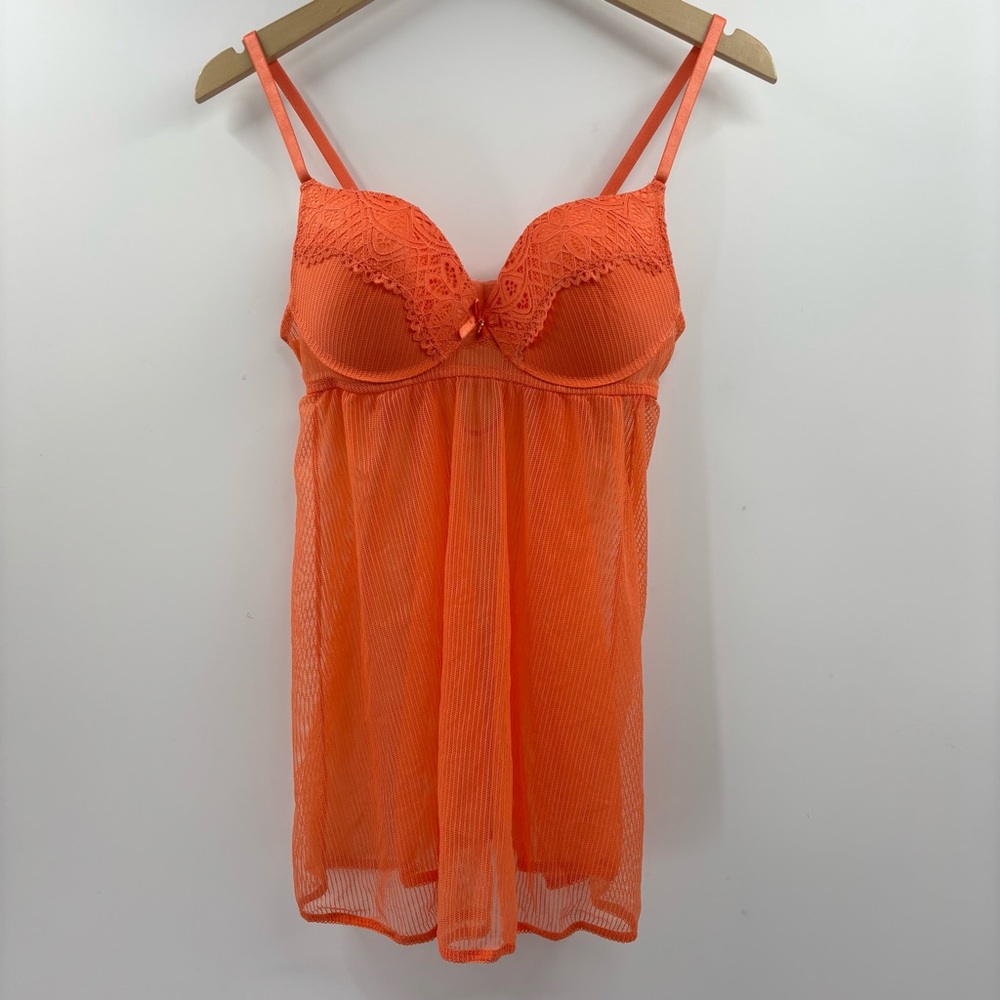 Daisy Fuentes Lingerie Mesh Babydoll Peach/Orange Dress Size L
